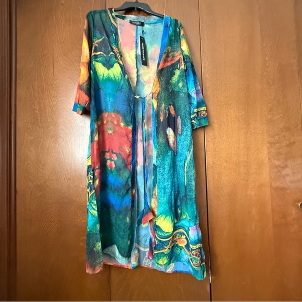 Gracila NWT  Sz Lg Vibrant Multicolor Kimono Cardigan